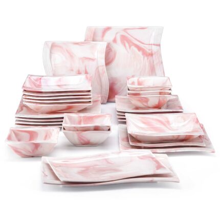 Mldyrzyh Flora Marble Pink 26 Piece Dinnerware Set