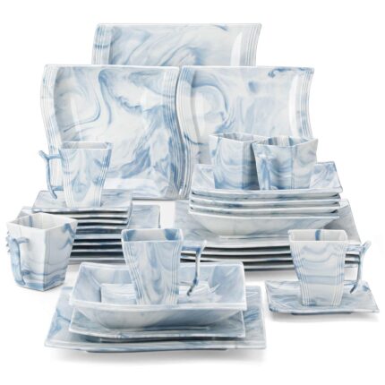 Mldyrzyh Flora Marble Blue 30 Piece Dinnerware Set