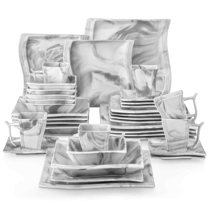 Mldyrzyh Flora Marble Grey 36 Piece Dinnerware Set