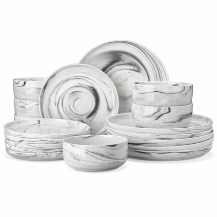 Mldyrzyh Luna Marble Grey 18 Piece Dinnerware Set