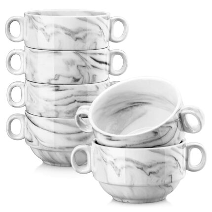 Mldyrzyh Marble Grey Handled Soup Bowls Set of 6