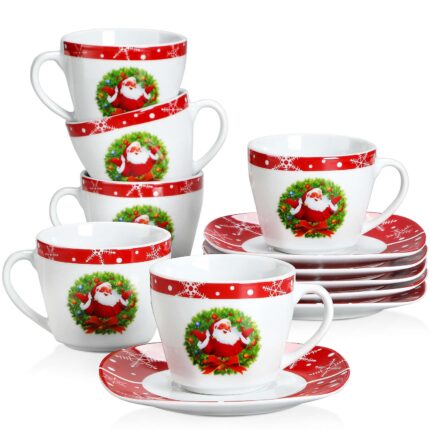Mldyrzyh Santaclaus Tea Cups with Saucers Set of 6